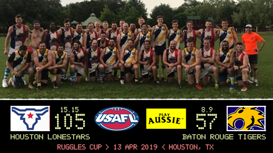 STARS STAR: <a href="/HoustonLonestar/">Houston Lonestars</a> got the win over <a href="/BRFooty/">Baton Rouge Tigers</a> in the first full game of the USAFL season:

CC: <a href="/playaussieusa/">PlayAussieUSA</a>