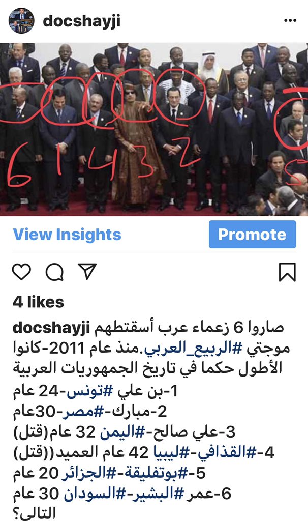 docshayji's tweet photo. 6 Arab Heads of 6 Arab Republics have been ousted &amp; toppled since 2011-in the midst of what was called #thearabspring.2 of the leaders were toppled in one week #Algeria &amp; #Sudan.Total of 178 years in office!
But when democracy will spring? &amp; who is next?
&amp; when is #Syria’s turn? https://t.co/ibf8eNT8rg