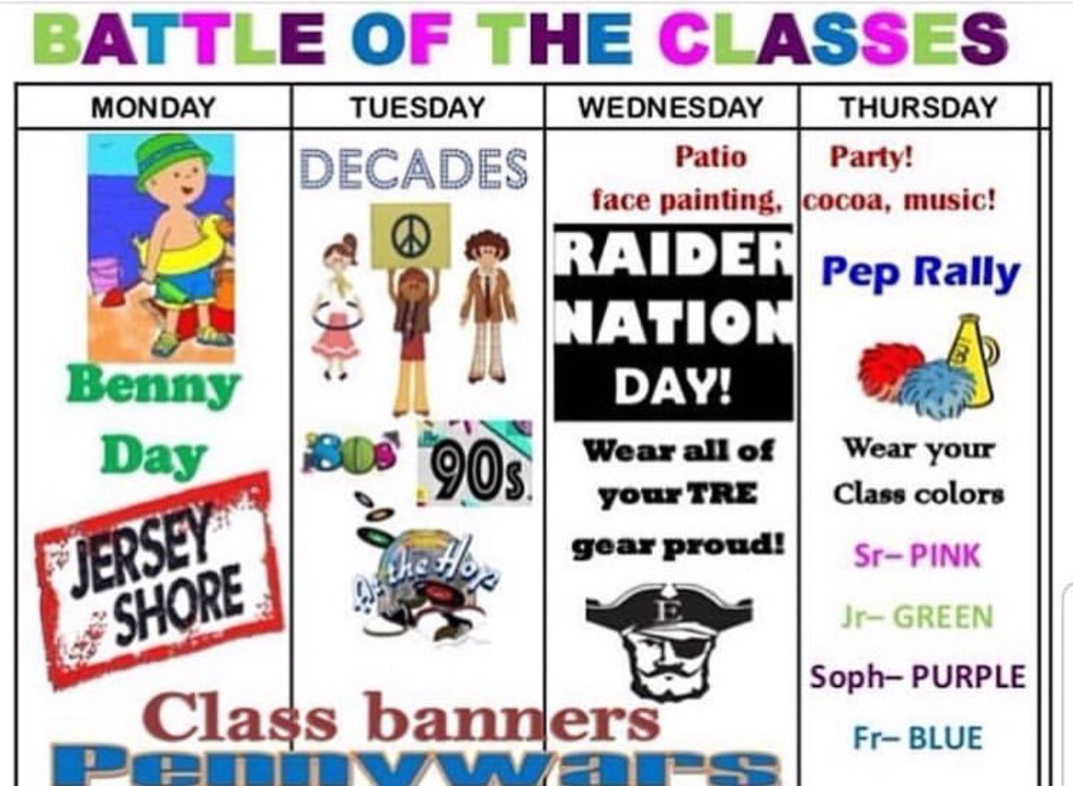 2020raiders's tweet photo. SPIRIT WEEK STARTS TOMORROW, JUNIORS DO YO THANGGG AND PARTICIPATE https://t.co/F4OlhSsGue