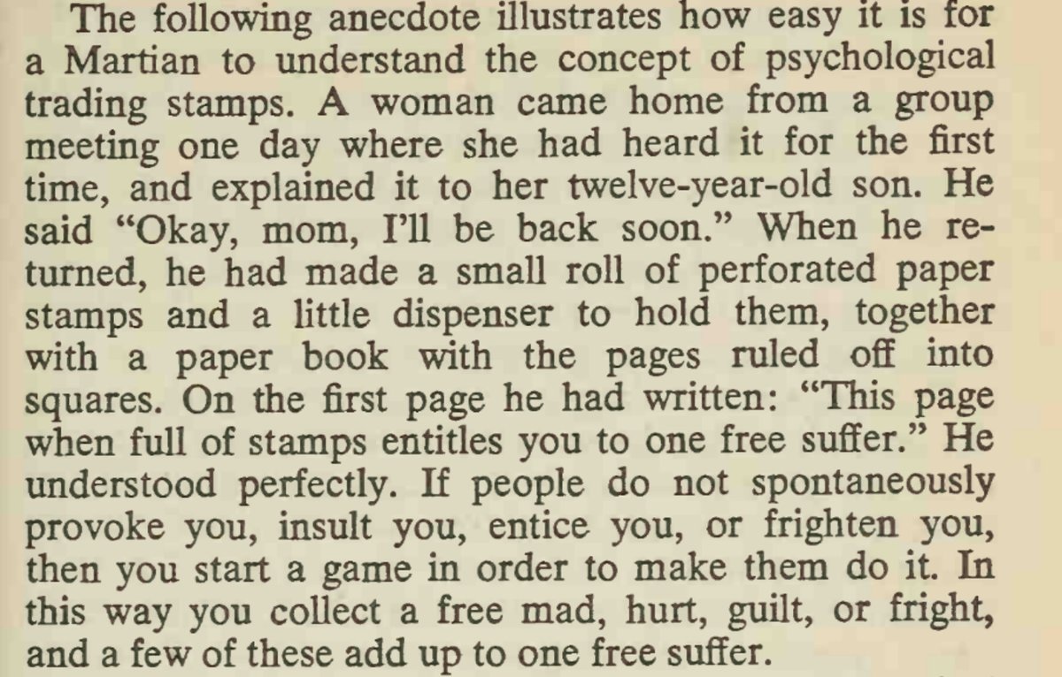 Emotional "reward stamp" collecting as a means of justifying one's suffering or acting out (there's several pages on this but this paragraph alone sums it up).