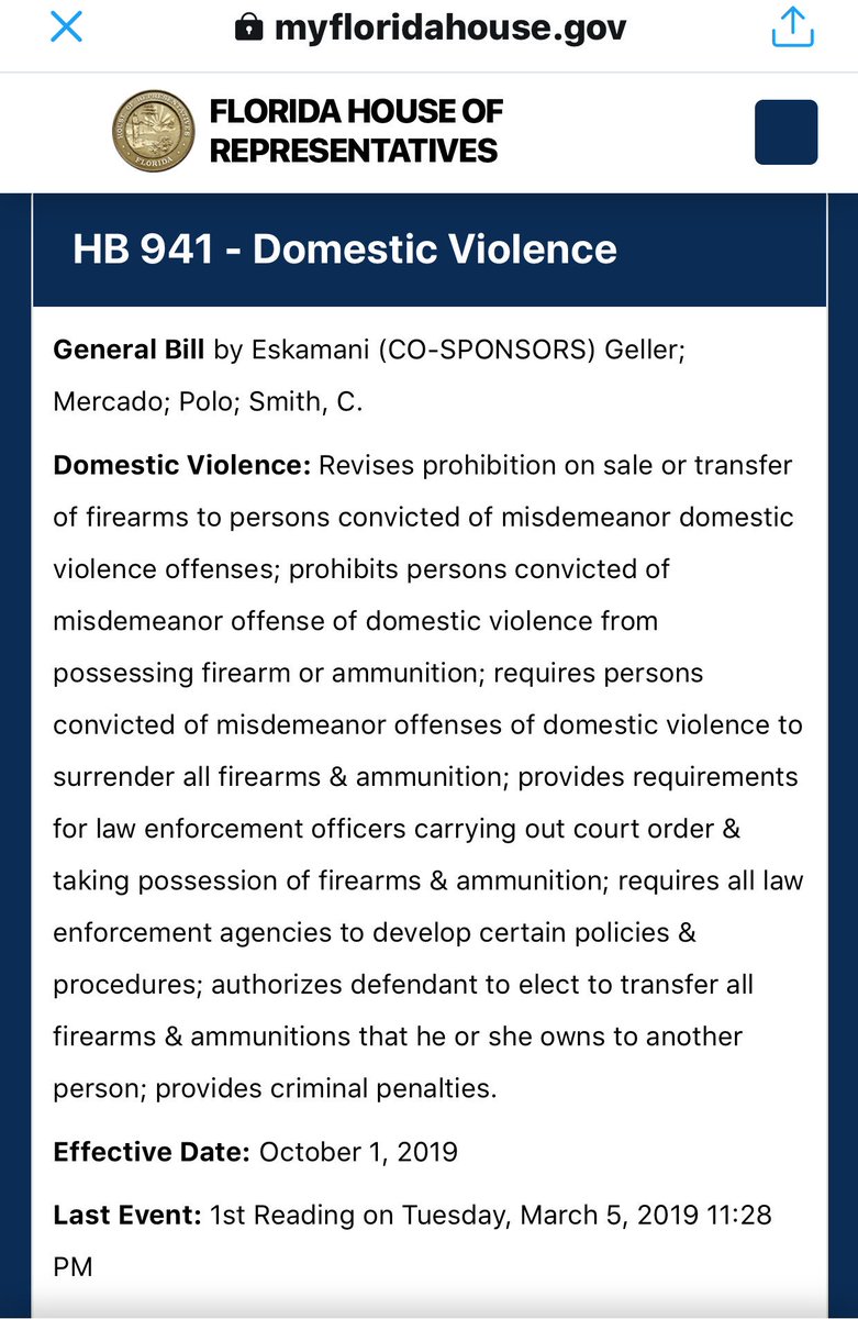 Jenna___W's tweet image. This is the Bill. Help @AnnaForFlorida @CarlosGSmith  and the other cosponsors get this bill passed. Keeping firearms out of domestic abusers hands can help keep women and children alive. All parties should want to protect DV victims, using compassion &amp;amp; common sense. #HB941