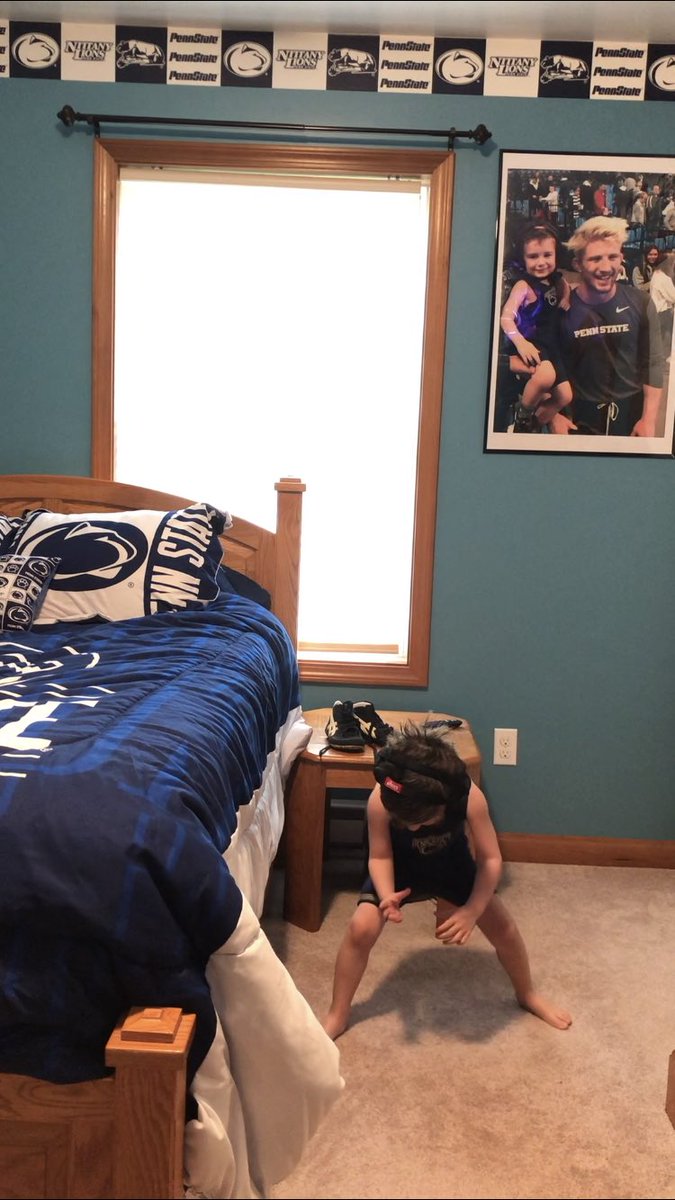 assetsille's tweet photo. Someone is VERY excited to be getting an early birthday present. He woke up from his nap to find his new “Bo Nickal Penn State Big Boy bedroom!”  @NoBickal https://t.co/7q80gYIxMM