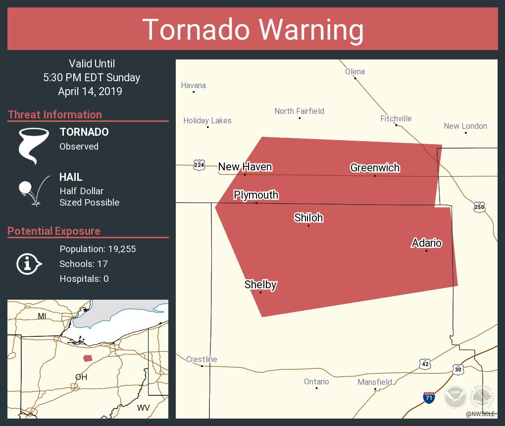 Tornado Warning Tornado Warning continues for Shelby OH, Plymouth OH