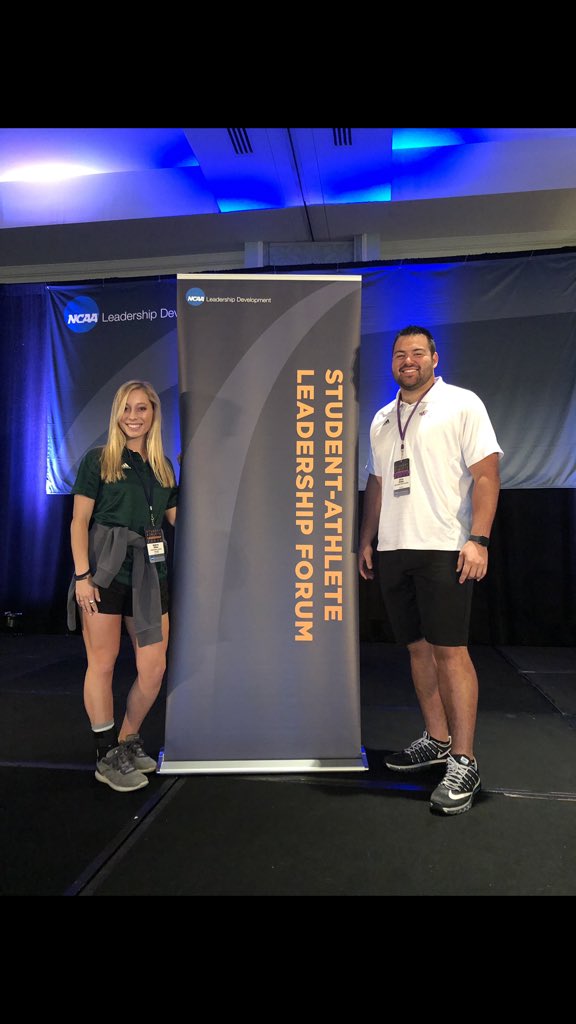 BEEFZirky's tweet photo. What an astonishing and knowledgeable experience at the NCAA Leadership Forum! So thankful to be able to represent the @SouthlandSports with @AubreeDillon. Words cannot describe how incredible this was. #NSU😈 #SALF2019 #PurpleReign https://t.co/XbyuTZOSKH