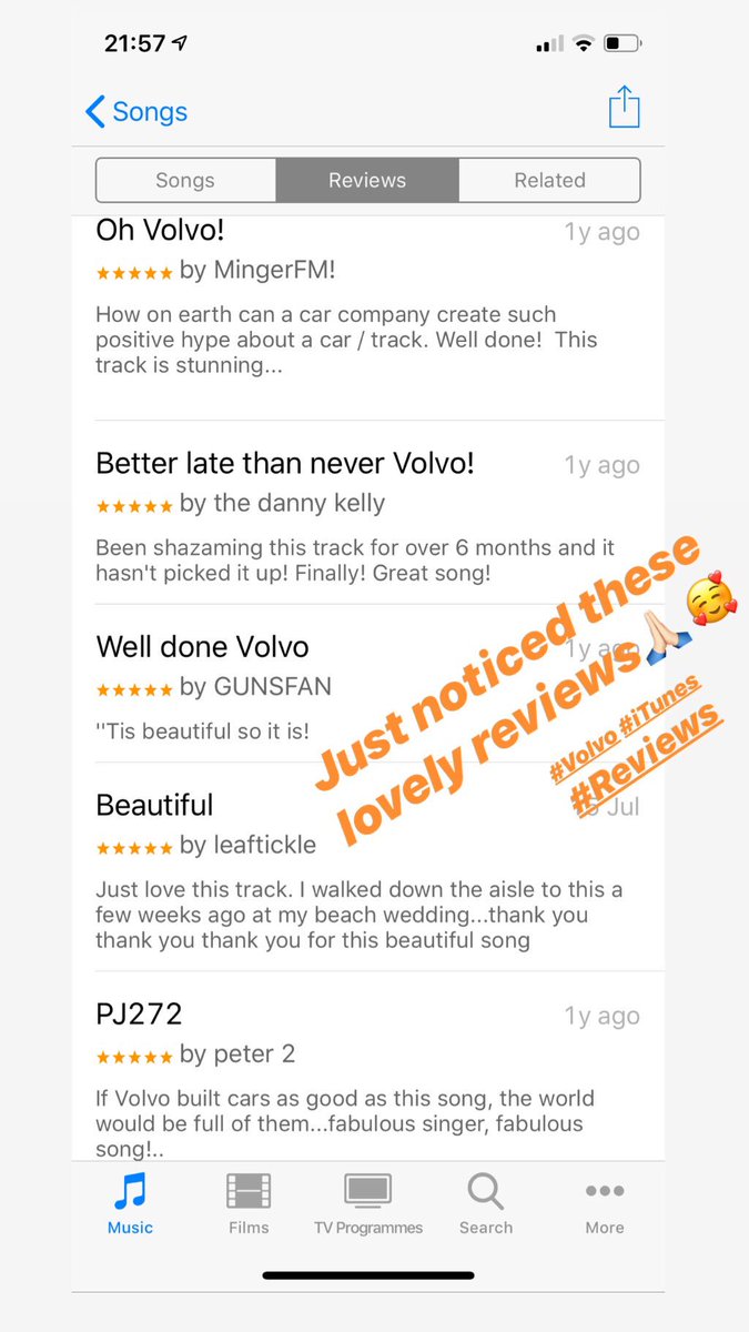 KLARAfromSweden's tweet photo. Just noticed these lovely reviews @VolvoUkCars @VolvoCarUK Thank you 🙏🏻 ☺️ #Reviews #iTunes #TheseWoods #Volvo https://t.co/lXSEAyiCCt