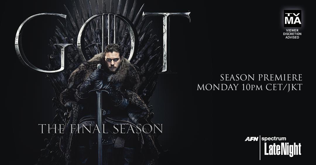 AFNtelevision's tweet photo. #GoT #ForTheTroops🇺🇸 deployed/stationed on U.S. Military Bases OVERSEAS 🌍
“7️⃣Blessings” to @hbo for helping us deliver #ATouchOfHome to the real protectors of the realm!
#GameOfThrones @HBOPR @GameOfThrones https://t.co/Jsl7LbWgVS