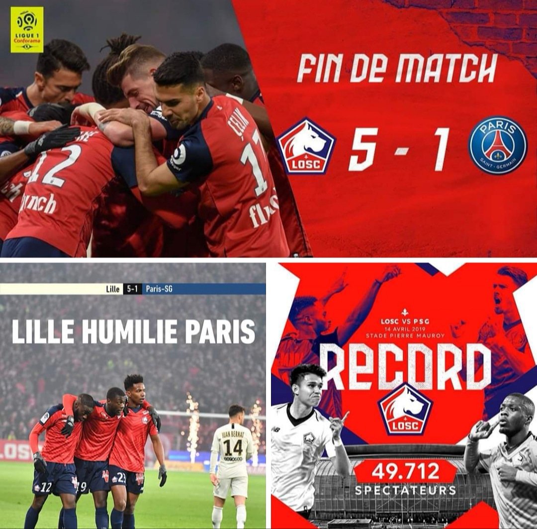 🔴⚪ Quel spectacle ce soir à #Lille !!
Le <a href="/losclive/">LOSC</a> vient de battre le géant parisien 5-1 dans un @stade_pm en folie qui a battu aussi le record d'affluence avec 49 712 spectateurs !
Et plus que jamais 2ème ! 
Bravo les Dogues, merci de nous avoir fait vibrer ! #LOSCPSG