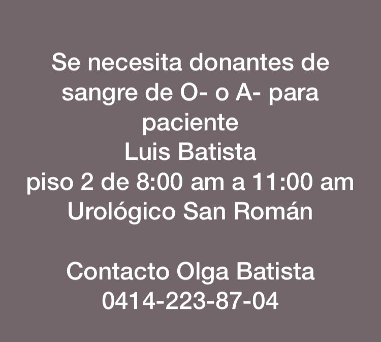 ElNacionalWeb's tweet photo. #ServicioPúblico Se solicitan donantes de sangre O- o A-, quienes deseen colaborar comunicarse al 0414-2238704, Olga Batista. Gracias https://t.co/U4qJFnyt6p
.