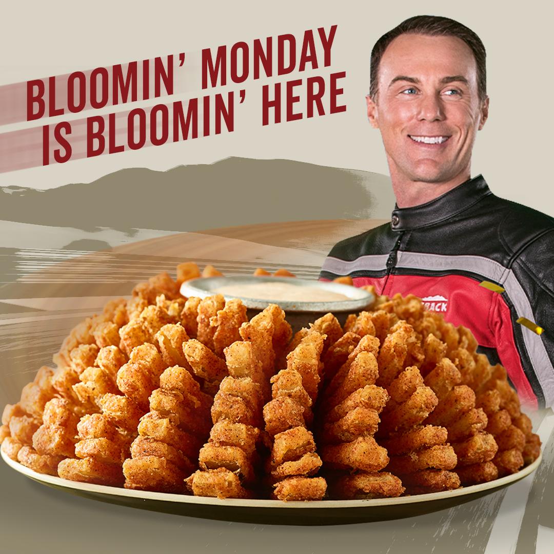 Outback's tweet image. We know how to get rid of those Monday blues. Visit us for your free Bloomin' Onion with purchase on Monday, April 15!