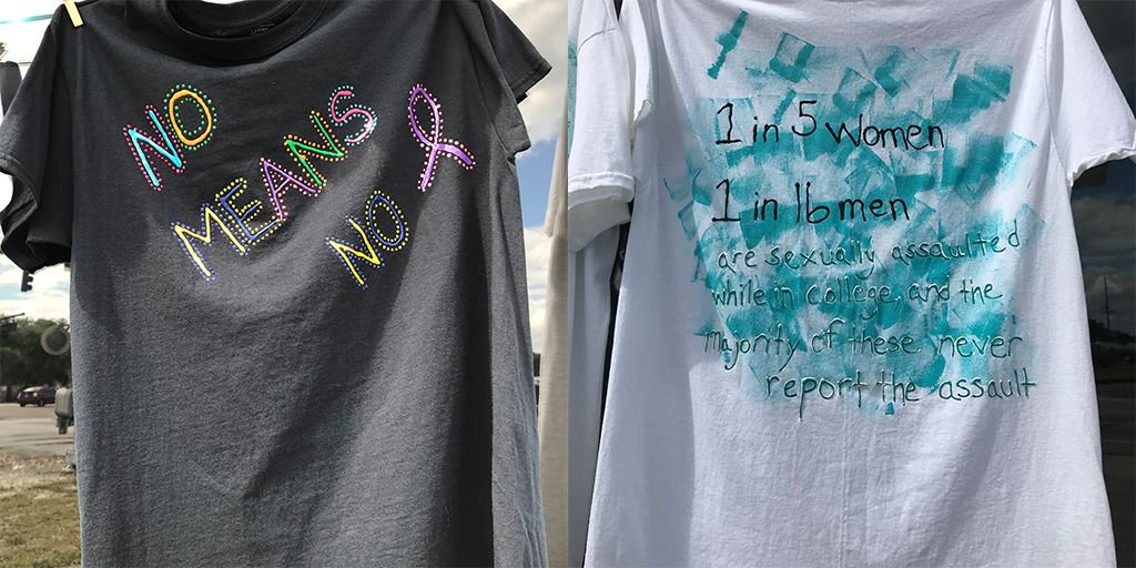 peacervrcenter's tweet photo. The Clothesline Project (CLP) shirts then get hung on a clothesline to be viewed by others as testimony to the problem of violence against women. With the support of many, CLP has spread worldwide. Here are some of the T-shirts made by our survivors and advocates. #fcasv #SAAM https://t.co/2Oin8S9hXp