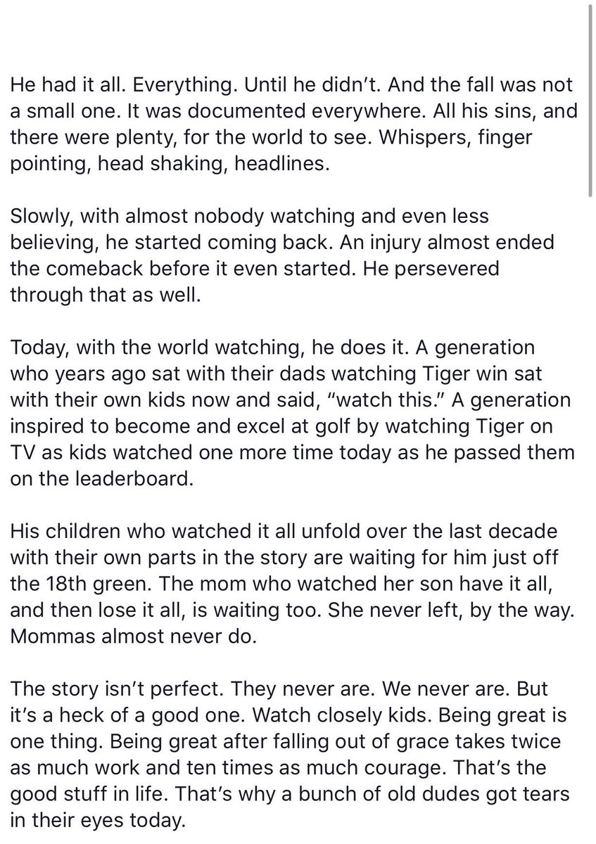 danorlovsky7's tweet photo. I didn’t write this-but it was sent to me and wanted to share it.
TODAY REALLY HAPPENED! #Tiger #TheMasters https://t.co/gSGVCifu83