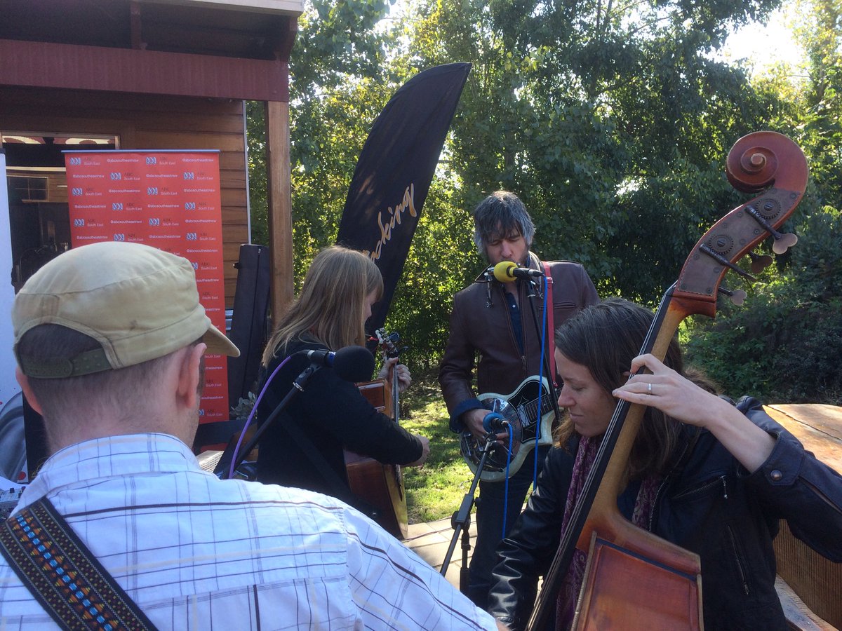 SimonLauder's tweet photo. Recorded an awesome live music session with these local legends, @melaniehorsnell @PeteWildMusic @HeathCullen #RobynMartin. They are coming together to form a Candelo supergroup, CANDELOHA, for #Candelovillagefestival. Tune in to ABC South East at 9:35! https://t.co/ais6xhU4LT