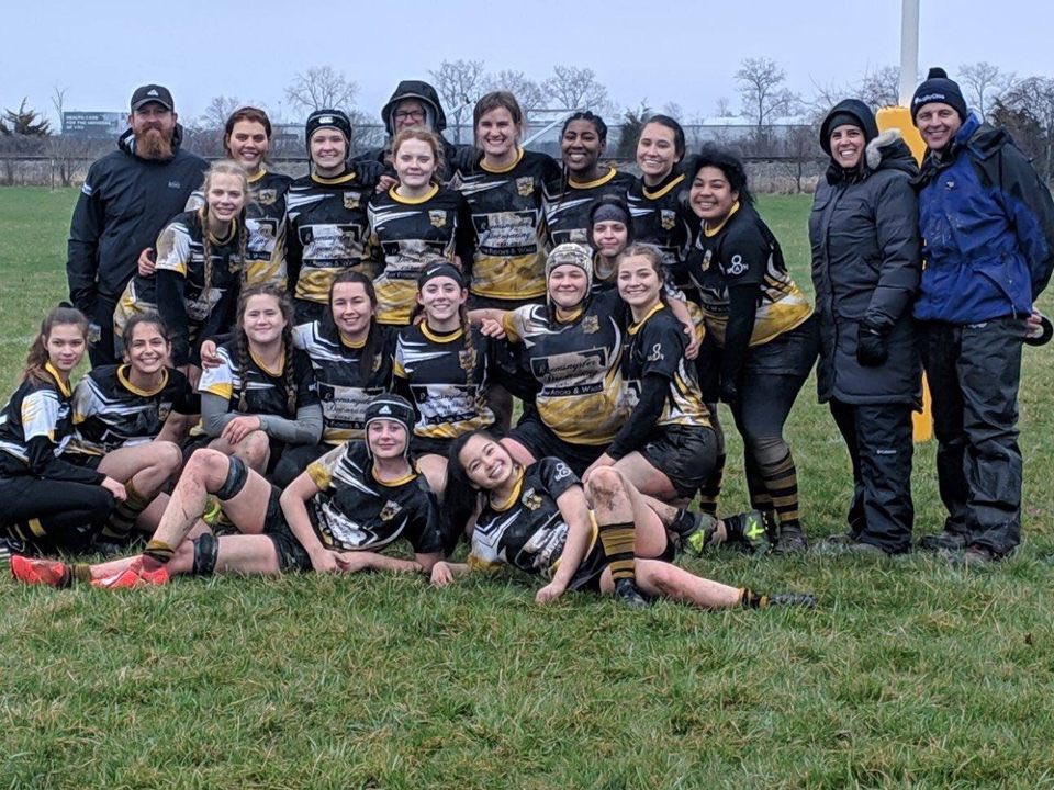 JacketsRugby's tweet photo. All smiles after a well deserved win in miserable weather. Perrysburg girls won 32-12! https://t.co/dg269UxSJn