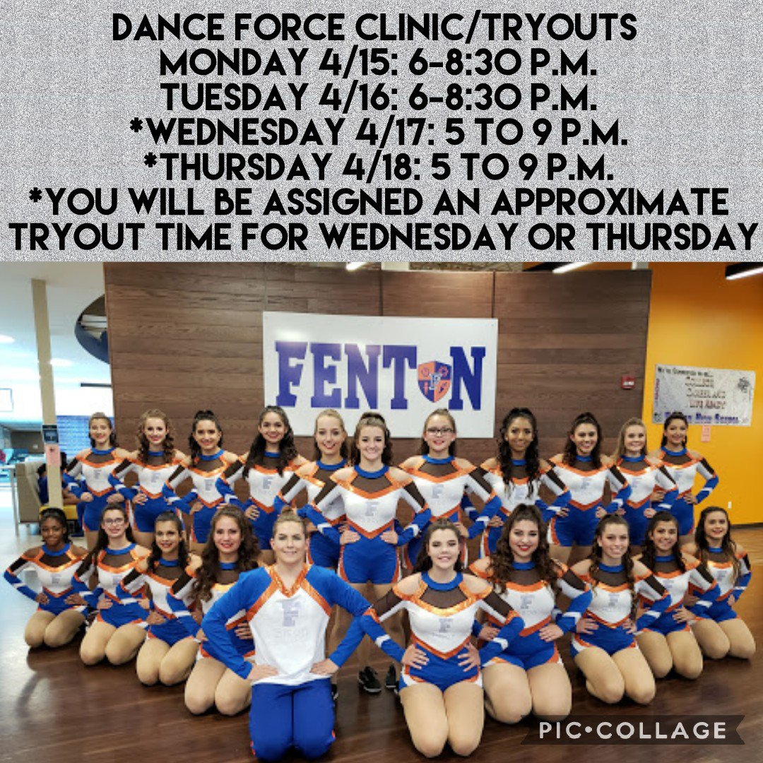 fhsdanceforce's tweet image. Tryout clinic begins tomorrow 4/15!!! Join our dance family! @WDJH_Panthers @blackhawk_ms  @FentonAthletics @FentonHS