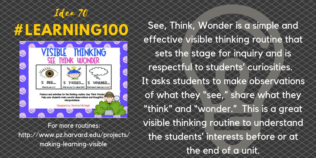 Learning100's tweet photo. Idea 70: See, Think, Wonder #learning100 @ProjectZeroHGSE https://t.co/oTmHggyNVi