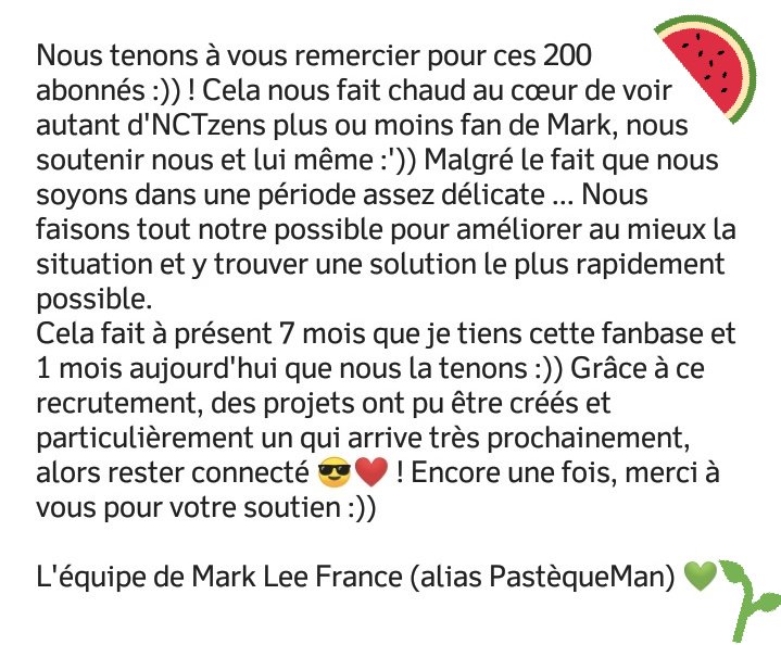 marklee_france's tweet photo. [INFO FB] • 150419

Malgré la situation actuelle assez délicate, nous tenions à vous remercier pour votre soutien et pour vos 200 abonnements 🍉💚 ! Merci du fond du cœur :)) !

#MarkLeeIsBeautiful #Mark #마크 
#Cherry #Luna #Kimchi https://t.co/bt8FVdjGsn