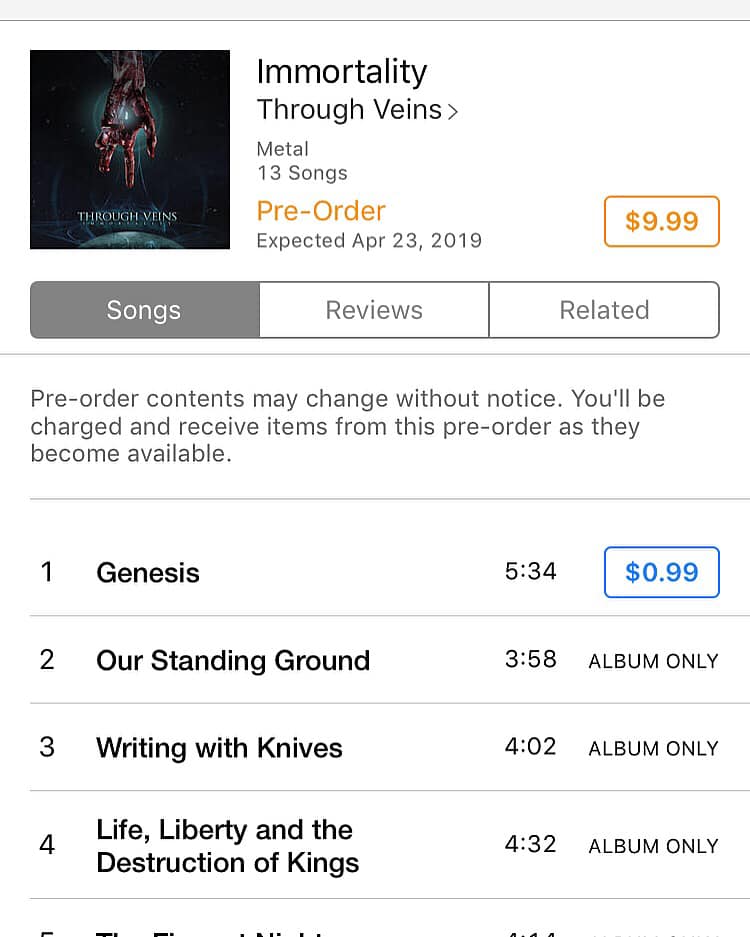 :Immortality" now available for pre-order on iTunes! #immortality #debutalbum #metalcore #musicislife #throughveins