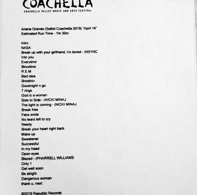 Ariana Grande Songs Ariana Grande Coachella Setlist