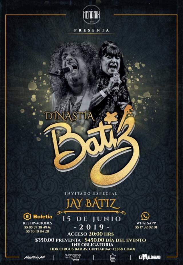 margaritabatiz's tweet photo. @javierbatiz #BabyBatiz #JayBatiz Juntos compartiendo el mismo escenario #DinastiaBatiz boletos en @boletia 15 de junio @hdxcircusbar @AzcapotzalcoMx #rock #Blues #ravenpicks #kingsofgroovemx https://t.co/8ESrwMvdLR