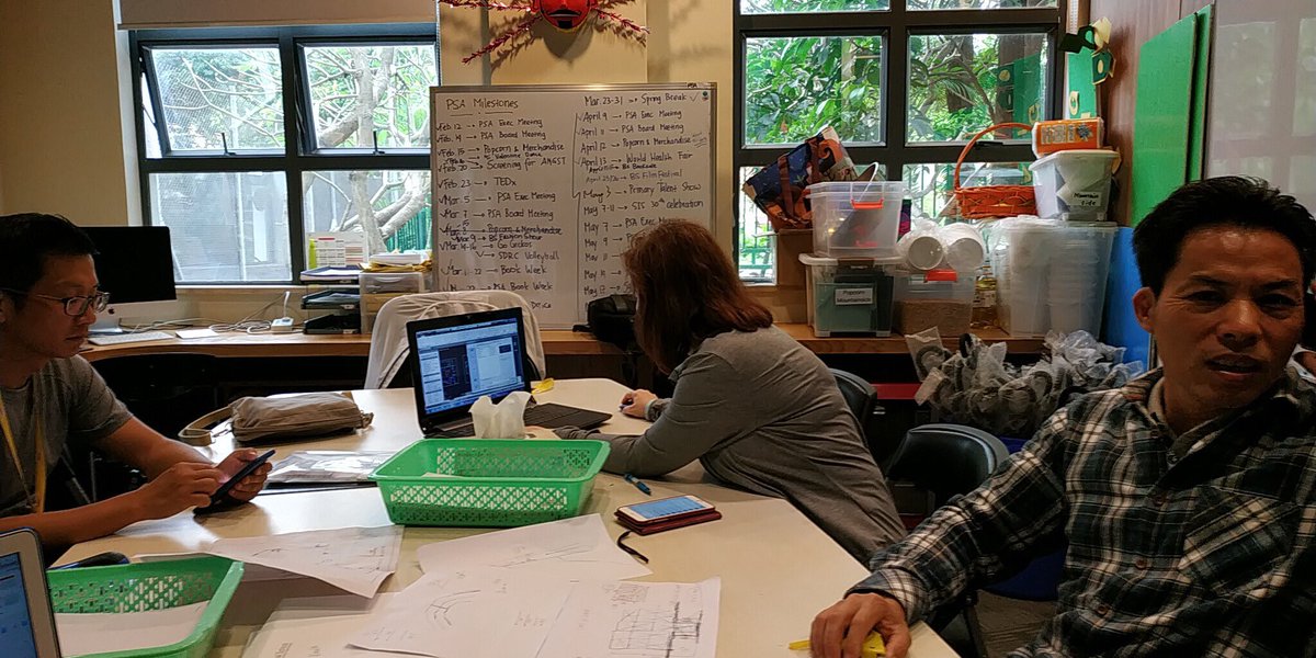 SISGeckos's tweet image. Talent Show, PSA Gala, storage...there is always action in our PSA room. This morning @SISparents meeting with our maintenance crew. Thank you all for your support of SIS. #siscommunity #SISRocks