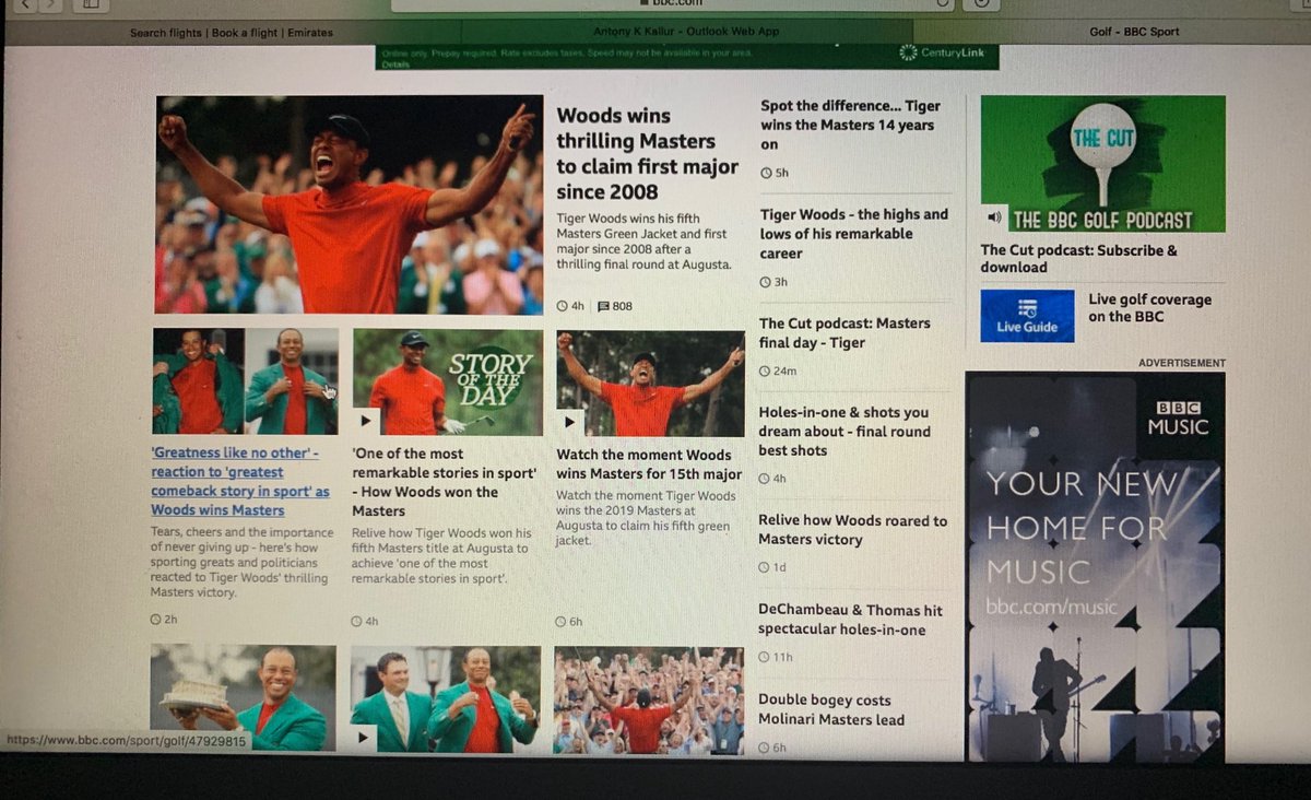 Only Tiger can make an entire page on #bbcgolf go red and green on a Sunday