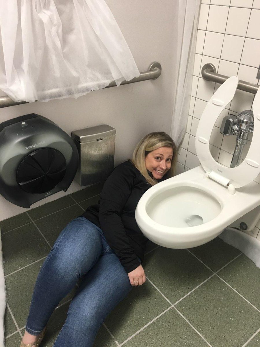 sherryratcliffe's tweet photo. The things we will do for @CaseyMoran &amp; @MasonSchools. Never did I ever imagine my face being so close to so many public toilets when we volunteered to set up the ice castle in the girls restroom. The "snow" around the baseboards was such a classy touch! Nice job #MHSAfterProm19! https://t.co/W3OaL1vjgR