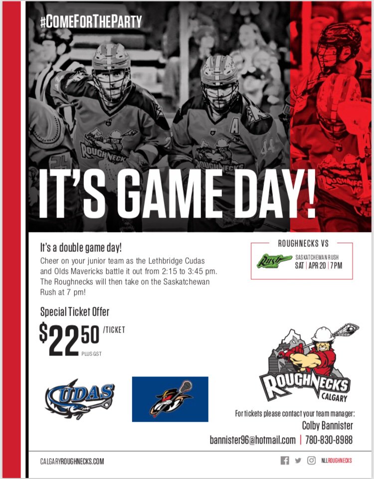 MVELMavericks's tweet photo. 6๏ธโฃ more sleeps until your #OldsMavericks play
@LethbridgeLax Cudas AT THE SADDLEDOME April 20th 2:15pm๐
Special Ticket Offer gets you into this game AND the
@NLLRoughnecks
game at 7pm๐ฅ
To buy tix - Gary Gaudette @Gopherlax 403-507-5500
#lovelax #countingsleeps #preseason https://t.co/AIUUgE77SZ