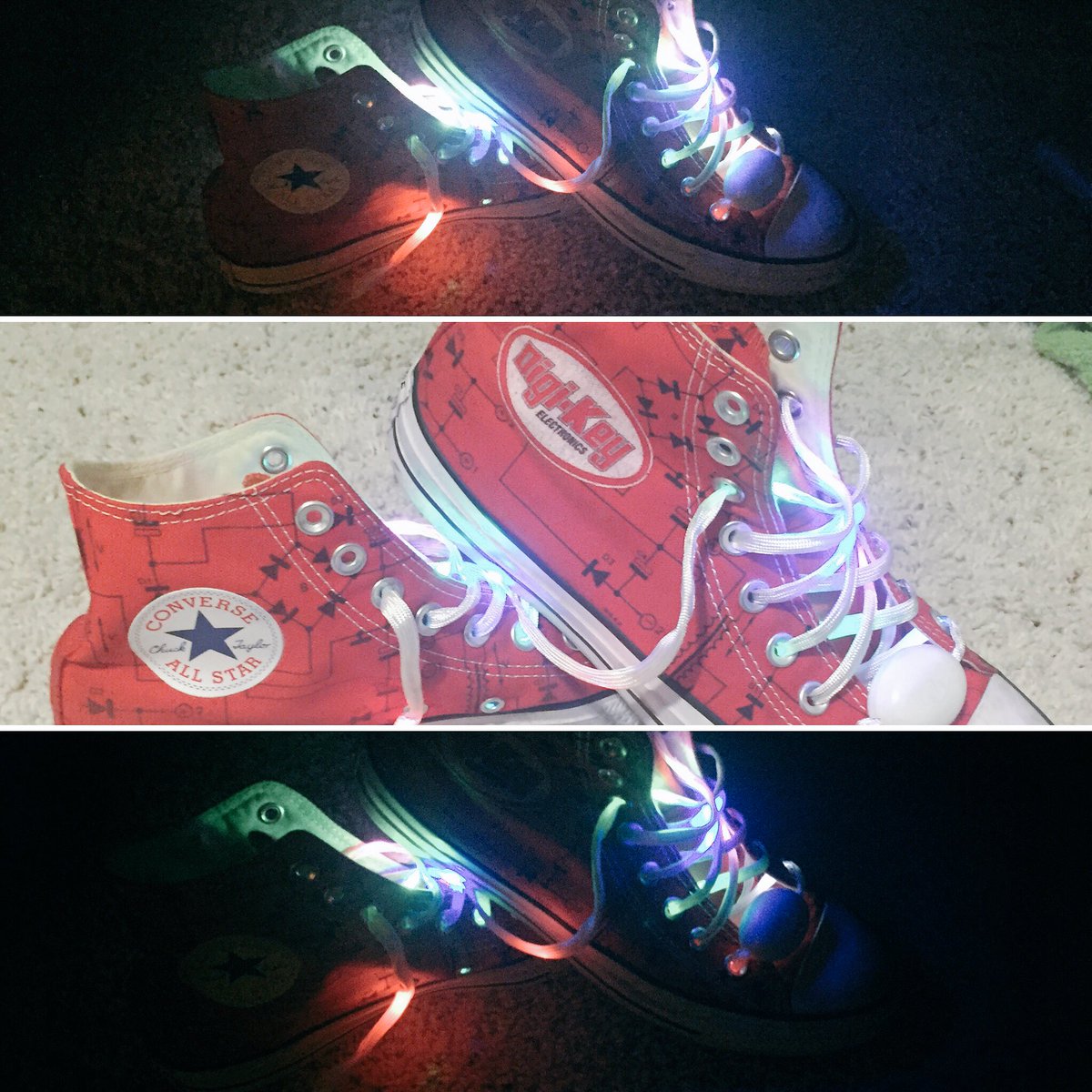 RobotMakerGirl's tweet photo. Been waiting for the perfect opportunity to whip these out again. ๐I think that they will fit right in at @FIRSTweets Championships in Houston. ๐ค What do you think? #omgrobots #CustomChucks https://t.co/GbSrAxB6fY