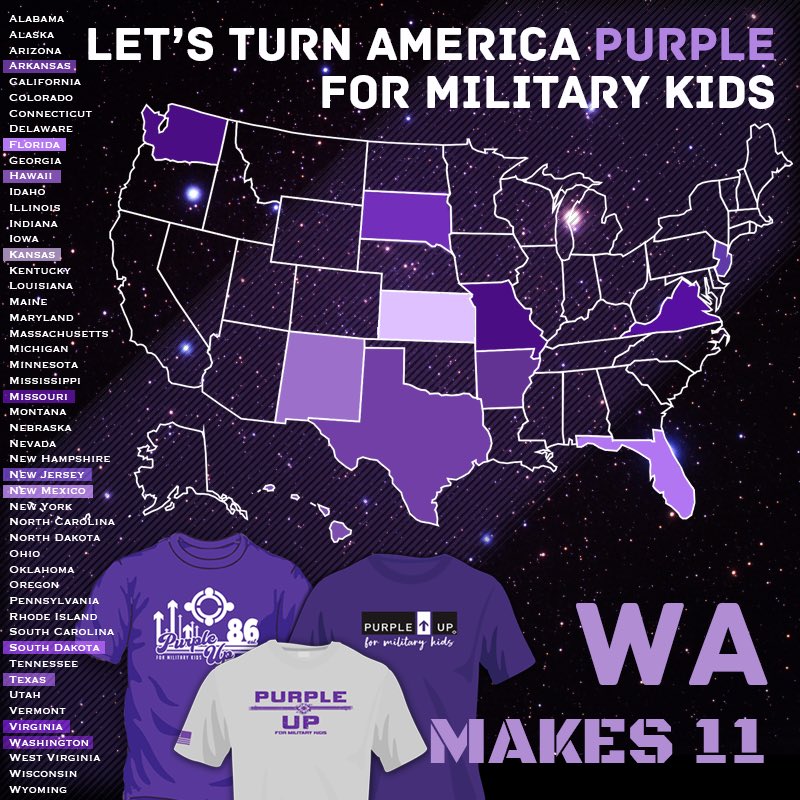 Washington State has Purpled UP! Turn your state purple by purchasing a #purpleup shirt today and support military kids across the country! CampAllianceinc.org! #military #kids #children #support #washington