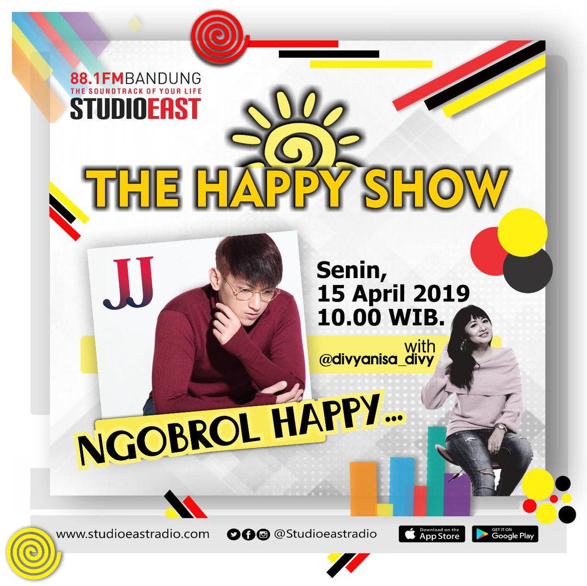 Hari ini #Divyanisa bakal ngobrol happy bareng <a href="/JJGurusinga/">JJ GURUSINGA</a> di #HappyShow.  Merapat terus ya Sahabat Studio East! 

Mau request juga boleh loh..  Mention/WA :081-808-881-881 

#StudioEastRadio #881FM #TheSoundtrackOfYourLife