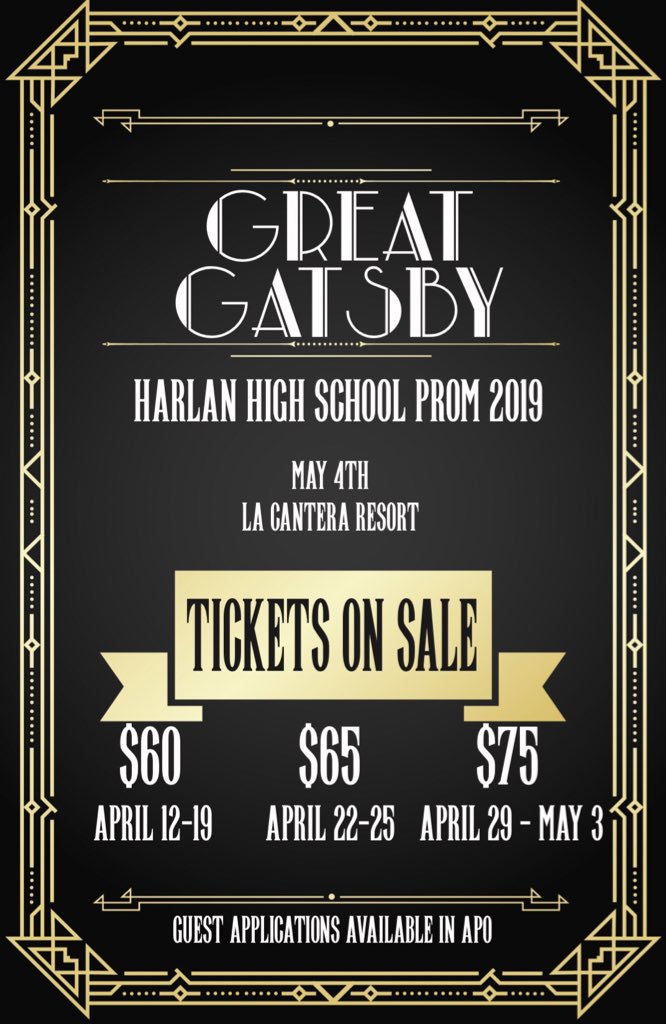 Harlan2019's tweet photo. Prom Tickets will be sold tomorrow for $60! Cash or Money Order ONLY! See you during 4th or 6th Lunch! *Guest forms can be picked up in APO! :) https://t.co/oet1G8O0oH