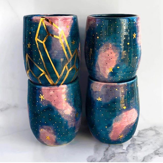 Galaxy Tumblers with Gold Crystals? YES PLEASE! These beauties are handmade by @modernmudceramics bit.ly/2PadF6V