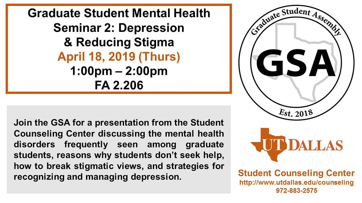 gsa_utdallas's tweet image. Second seminar in the Mental Health series. #gsautd #gradmentalhealth #depression
