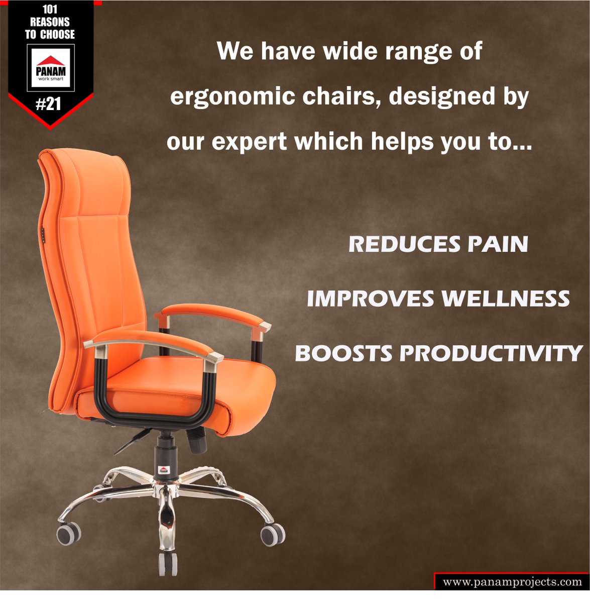 PanamProjects's tweet image. Lalala😆here we are back with yet another reason to choose Panam Projects for your furniture solution. Reason #21 "We have wide range of ergonomic chairs, designed by our experts which help you to reduce pain, improve wellness &amp;amp; boost productivity"🤠