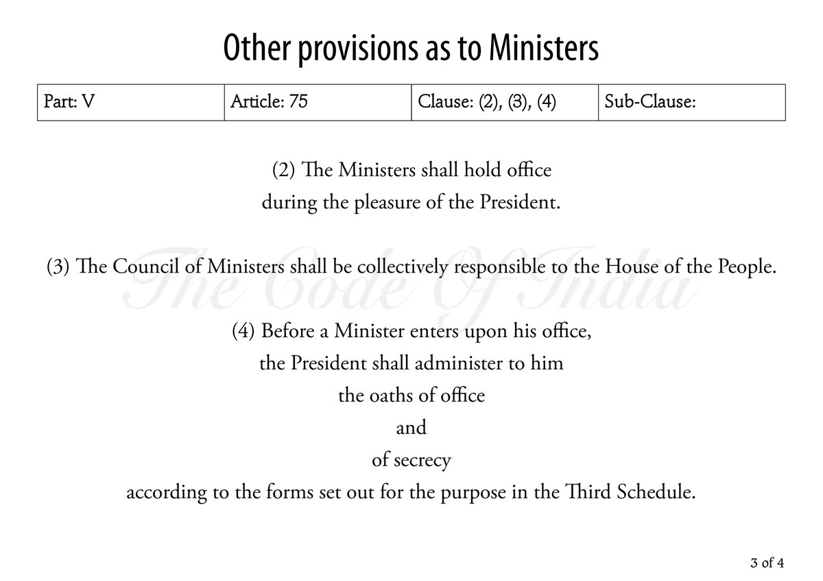 TheCodeOfIndia's tweet photo. Other provisions as to Ministers #Article75 #CouncilOfMinisters #ThePresidentOfIndia #ThePrimeMinisterOfIndia #Chapter1 #TheExecutive #Part5 #TheUnion #India #TheConstitutionOfIndia #TheCodeOfIndia https://t.co/lDTxHnIPuF