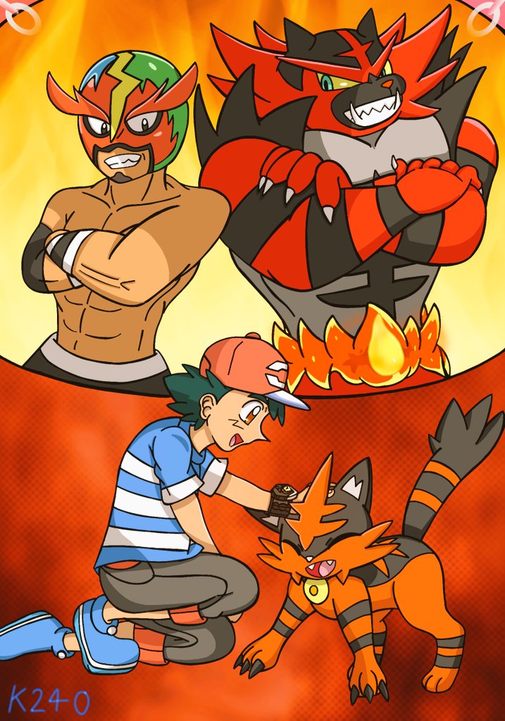 Kkk240 Anipoke アニポケサンムーン６３話 イラストは結構前のです ニャビーがニャヒートに進化する回ですね ロイヤルマスクとガオガエンがアニメで初登場だったかな 最終進化のガオガエンに立ち向かってニャヒートがニトロチャージを使います