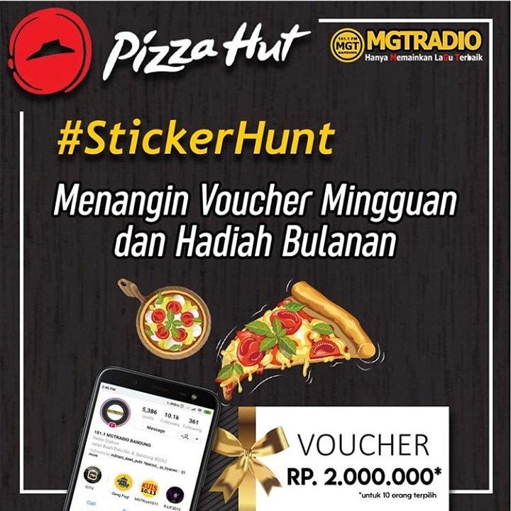 Special Ulangtahun Pizza Hut Indonesia yang 35 Tahun:

Pizza Hut #StickerHunt
Dapetin 2 juta rupiah tiap minggunya dan Smartphone tiap bulannya!

Sebelumnya follow instagram @mgtradio dan <a href="/pizzahut/">Pizza Hut</a>.indonesia

#mgtradio #mgtkuis #pizzahut35tahun #MGTxPizzaHut #PizzaHutIndonesia