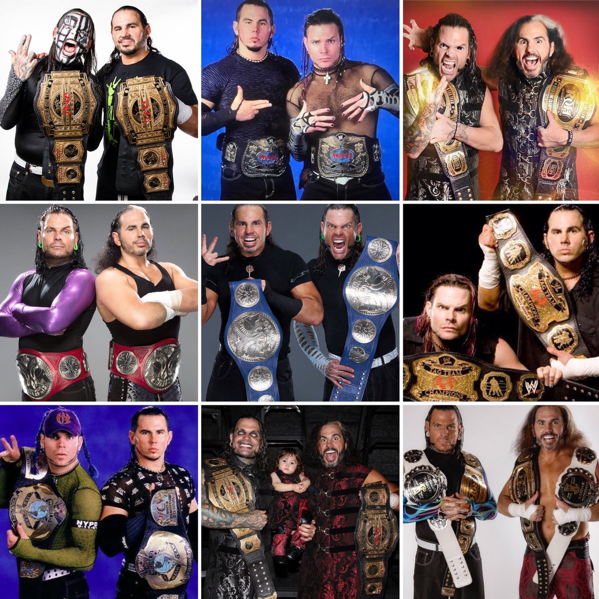 MATTHARDYBRAND's tweet photo. Thank you, @WWE, for publishing a graphic with all of our World Tag Team Title victories.. Also pictured is a few of our other major World Tag Team Championships that the #HardyBoyz have won.

They call us the G.H.O.S.T 👻👻👻

Greatest
Hermanos
Of
Space &amp;
Time https://t.co/wqAn3lwu6d