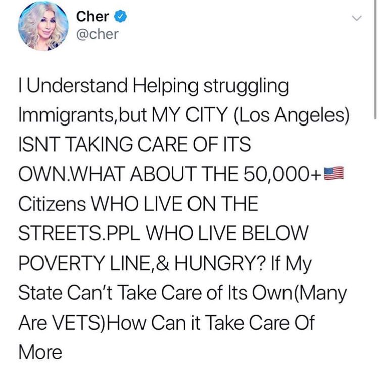 RESTORINGNOW's tweet photo. Thank you, @cher for putting our most vulnerable in the spotlight! They need help—a hand up! We must make our veterans and the needy here in America, a priority! 🇺🇸

#Unity #USA #Vets #charitytuesday 
https://t.co/DkxS6UEAzo https://t.co/b4XnP2W9CD