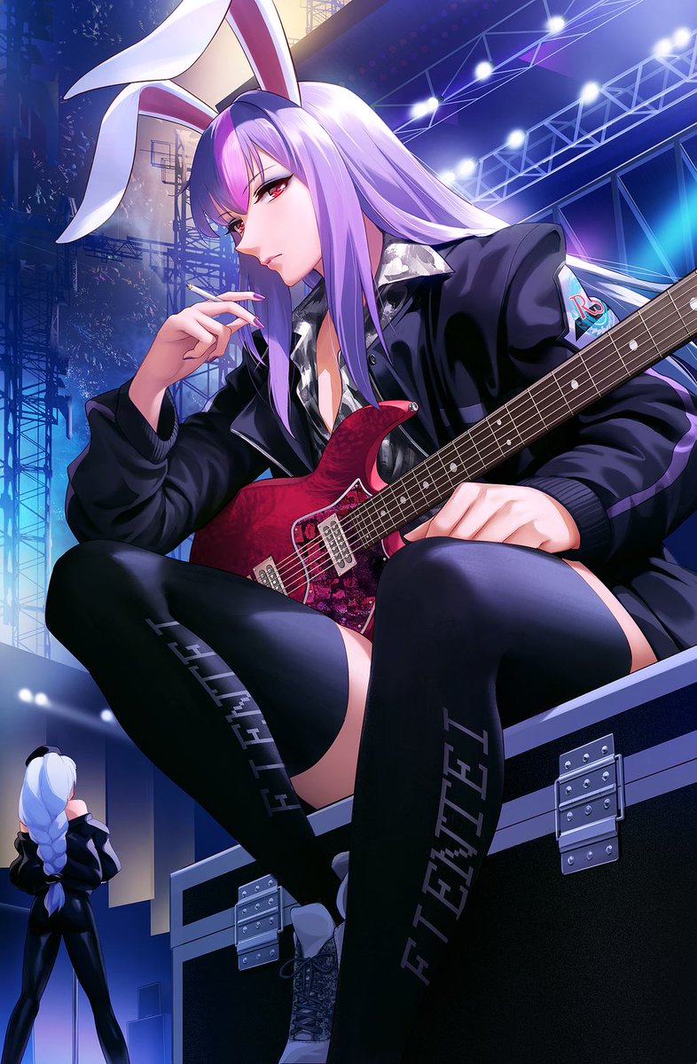 Rocker girl Reisen Udongein Inaba with a guitar: Touhou Project art  [Artist: Obaoba (monkeyix)] #TouhouProject #digitalart #touhou, image size:786x1200