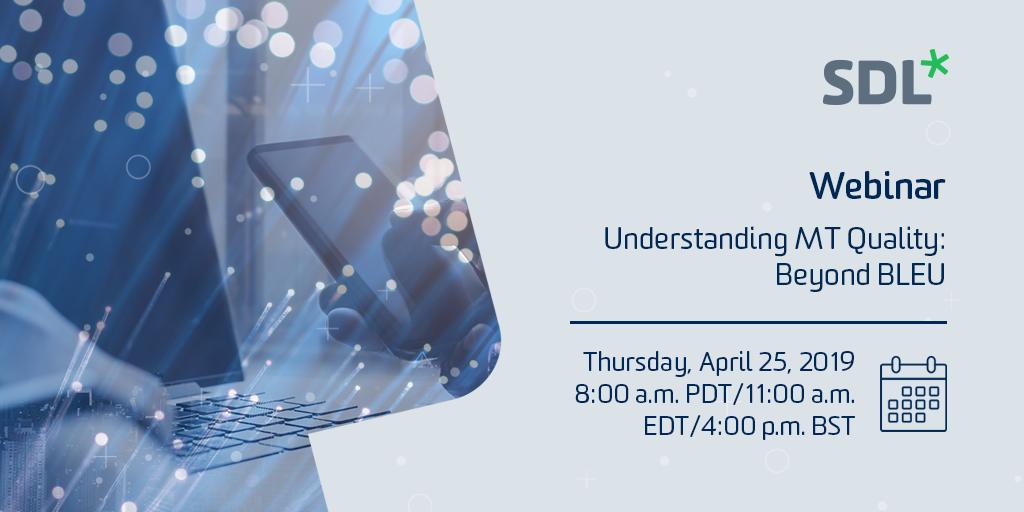 kvashee's tweet photo. RT @SDL: [Webinar] Apr 25—How are you measuring #MT quality? Maximize the value of your MT investment... 

🗣 @kvashee and Dr. Pete Smith, @utarlington 
➡ Register today: https://t.co/ZVfQl8cz7U 

#machinetranslation #BLEUscore #NMT https://t.co/XFLYVxxwlr