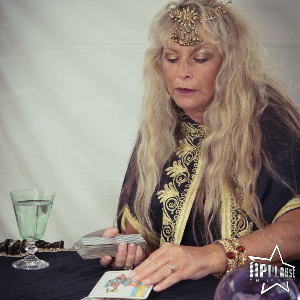 applause_ent's tweet photo. This is our mystical medieval themed tarot reader divining the future of your favourite #GameOfThrones character. Are you excited about the final season's premier today? #ApplauseEnt https://t.co/Fcn7tYPEJw