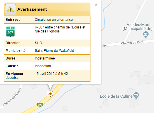 circul_ottgat's tweet image. RTE-307 entre CH. DE L'ÉGLISE et RUE DES PIGNONS: circulation en alternance à cause d'une importante accumulation d'eau sur une partie de la route. Durée inconnue. #iciottgat