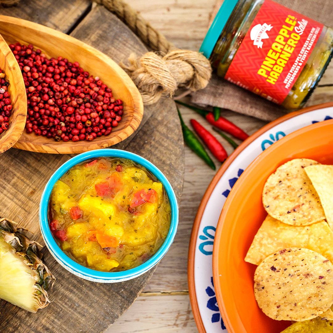 Meet our Pineapple &amp; Habanero Salsa. The perfect pairing of sweet and spice. The juicy pineapple chucks are kept in check with the feisty heat of habanero chilli. Rounded off with pink peppercorns. Try it out and let us know. 
#tortillachips #mexicanfood #chipsanddip #Salsa