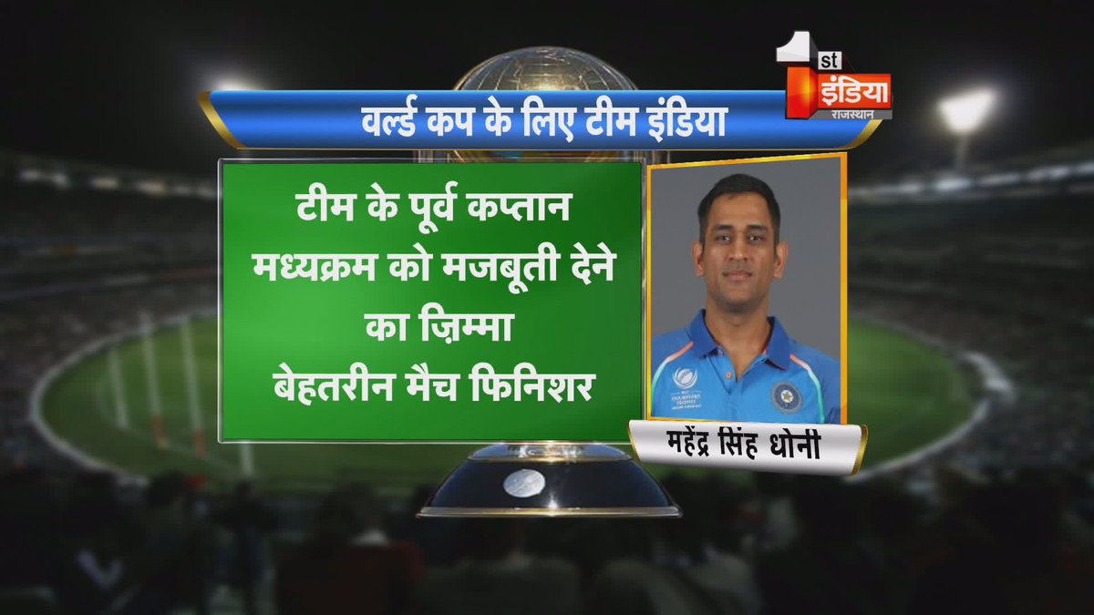 1stIndiaNews's tweet photo. #KnowYourCricketer #CricketWorldCup2019 वर्ल्डकप के लिए टीम इंडिया का हुआ ऐलान #MenInBlue #Cricket #cricketlive #WorldCup2019 #Worldcup19 #TeamIndia #CricketMeriJaan @msdhoni #CWC19 https://t.co/MNwqwIfnIE