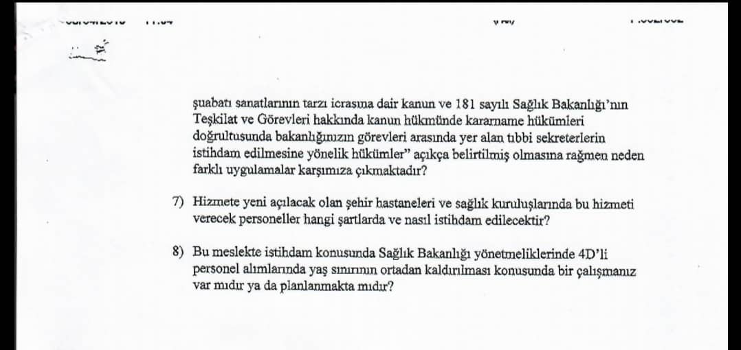 Değerli arkadaşlar, sizlere söz verdiğim gibi Sağlık Bakanımızın yanıtlaması istemiyle TBMM Başkanlığına "yazılı soru önergemizi" sunduk. Soru önergemize cevap gelmesi halinde sizlerle paylaşacağım. 

#DiplomalıTıbbiSekreterler @diplomali_tds @saglikciTurkey <a href="/dts_dernegi/">Diplomalı Tıbbı Sek.</a>