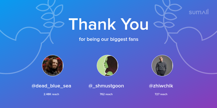 Our biggest fans this week: @dead_blue_sea, @_shmustgoon, <a href="/zhiwchik/">Masha☀ ||🇧🇪3-4.12.2017🇷🇺 ||</a>. Thank you! via sumall.com/thankyou?utm_s…