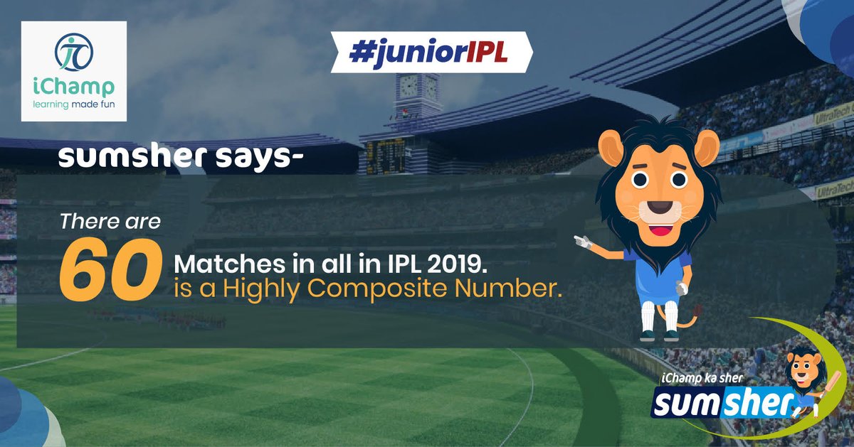 ichamp_in's tweet photo. Welcome IPL 2019 with Sumsher, ichamp ka sher. Sumsher is here to bring Maths and Cricket together in a better way. So go ahead and learn with Sumsher this IPL season.  #juniorIPL #sumsher #maths #betterlearning #practice #english #betterpractice https://t.co/QudWiRWNEy