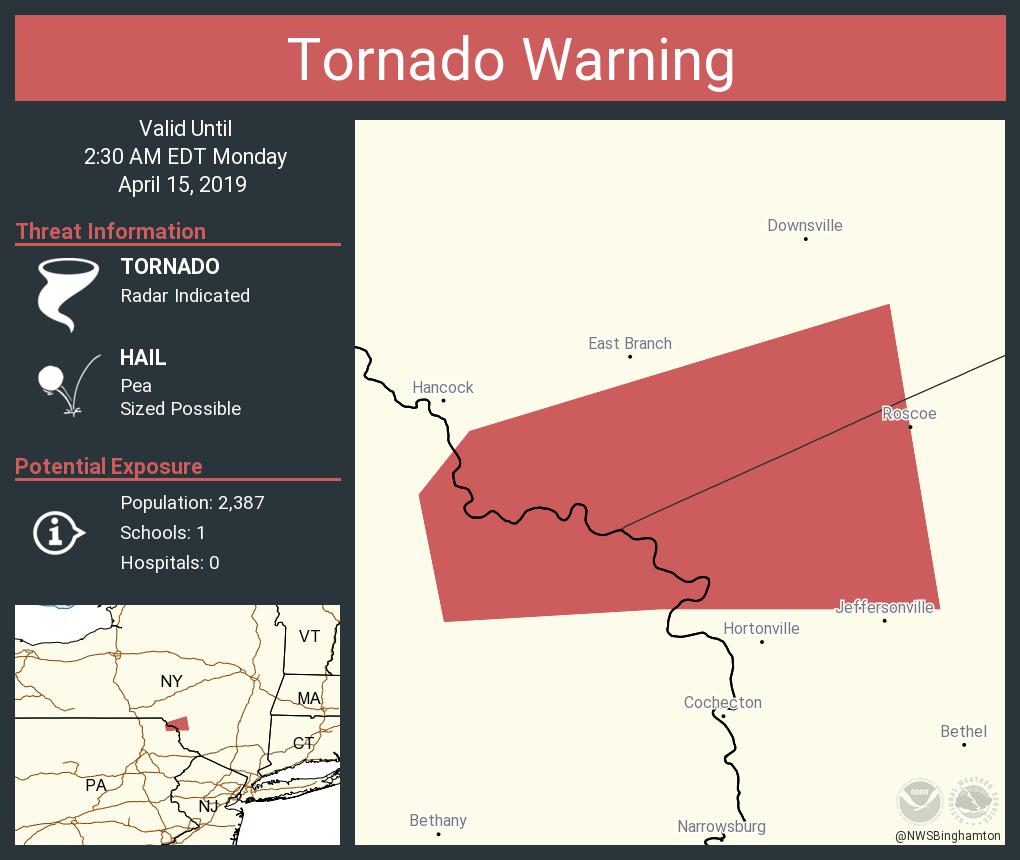 Tornado Warning continues for Delaware County, NY until 230 AM EDT