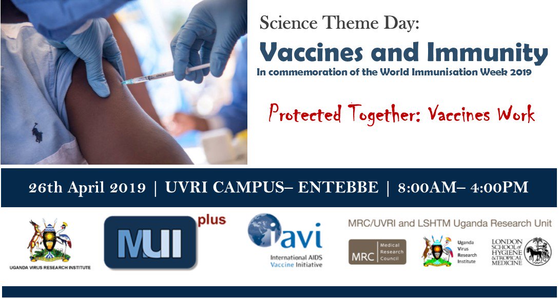 MRC_Uganda's tweet image. Join us to hear about our work on #VaccinesWork at our Vaccines and Immunity Theme Day in commemoration of World Immunization Week 2019 
@UVRIug @IAVI @MUIIPlus @MinofHealthUG @DianaAtwine @MwesigyeWalter @nbstv @LSHTM @WHOUganda @AlisonEUganda @THRiVEDELTAS @The_MRC @observerug